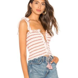 NEW Free People Lace Up Stripe Tie Crop Top